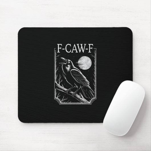 F-Caw-F Crow Minimal – Retro Gothic Bird Funny Rav Mousepad (Mit Mouse)