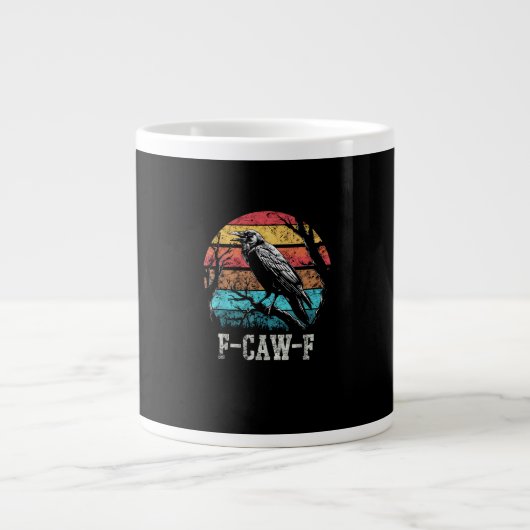 F-Caw-F Crow Retro Sunset Pun Funny Bird Cawing Gr Jumbo-Tasse (Vorderseite)