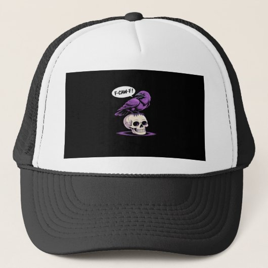 F-Caw-F Crow Skull Halloween Humor Graphic Design  Truckerkappe (Vorderseite)