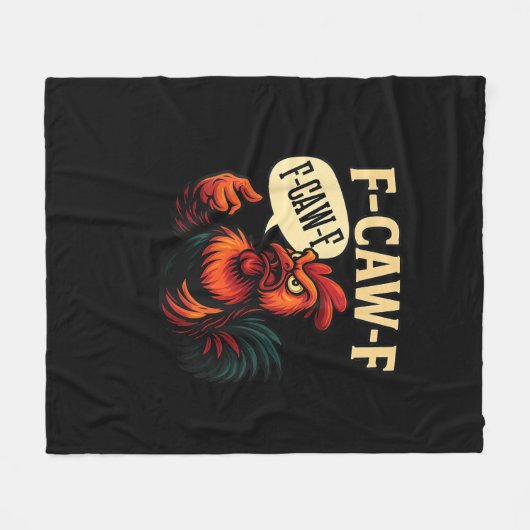 F Caw F Funny Angry Rooster Graphic Retro Style Fleecedecke (Vorderseite (Horizontal))