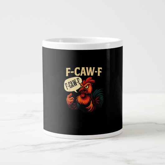 F Caw F Funny Angry Rooster Graphic Retro Style Jumbo-Tasse (Vorderseite)