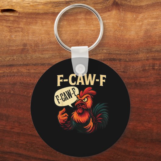 F Caw F Funny Angry Rooster Graphic Retro Style Schlüsselanhänger (Vorderseite)