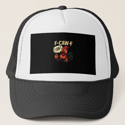F Caw F Funny Angry Rooster Graphic Retro Style Truckerkappe (Vorderseite)