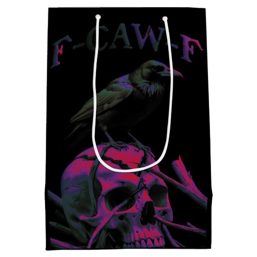 F-Caw-F Funny Black Crow Bird Mittlere Geschenktüte (Rückseite)