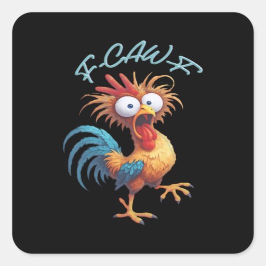 F Caw F Funny Chicken Humor Retro Style Quadratischer Aufkleber (Vorderseite)