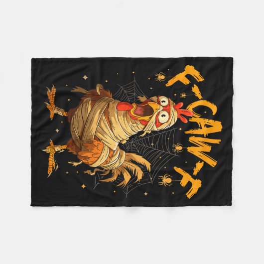 F-caw-f Funny Chicken Mummy Halloween Humor F-caw- Fleecedecke (Vorderseite (Horizontal))