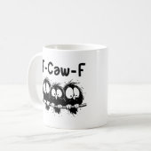 "F-Caw-F" Funny Startled Birds Mug Kaffeetasse (Vorderseite Links)