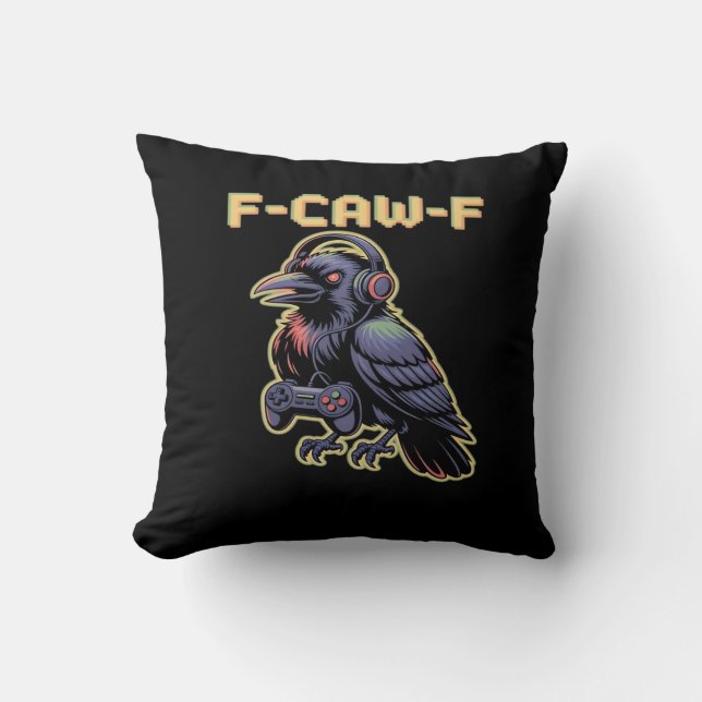 F-Caw-F Gaming Raven With Headphones - Edgy Stream Kissen (Vorderseite)