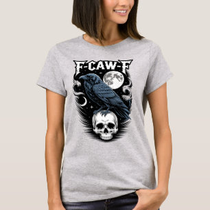 F CAW F Gothic-Krähe mit Totenkopf und Mond T-Shirt
