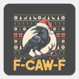 F-Caw-F Hässlicher Weihnachtspullover Lustiger Rab Quadratischer Aufkleber