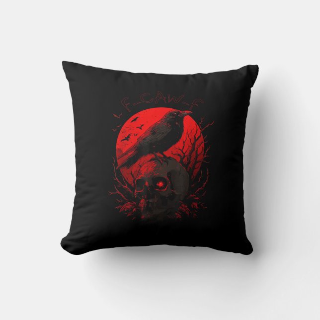 F-Caw-F Krähe Lustiger Vogel Roter Mond Gothic Kissen (Vorderseite)