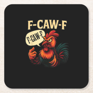 F Caw F Lustiger Wütender Hahn Grafik Retro-Stil Rechteckiger Pappuntersetzer