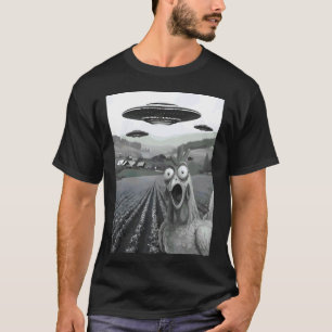F-CAW-F Lustiges Hühner-Selfie mit UFOs Außerirdis T-Shirt