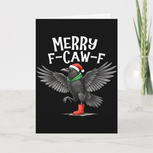 F-caw-f Merry Christmas Funny Crow Raven  Karte (Vorderseite)