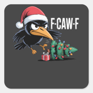 F-caw-f Raven Crow Xmas Tree Christmas Raven Quadratischer Aufkleber
