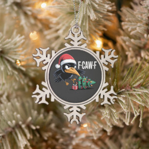 F-caw-f Raven Crow Xmas Tree Christmas Raven Schneeflocken Zinn-Ornament