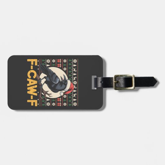 F-Caw-F Ugly Christmas Sweater Funny Raven Xmas Gepäckanhänger (Vorderseite horizontal)