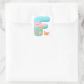 "F" Cute Bubble Letter - Underwater Sea Creature A Quadratischer Aufkleber (Tasche)