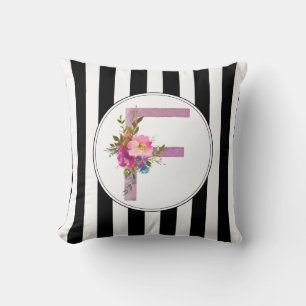 F, Floral Monogramm initial, Aquarellfarben-Blume Kissen