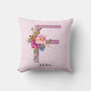 f, Floral Monogramm initial, Aquarellfarben-Blume Kissen