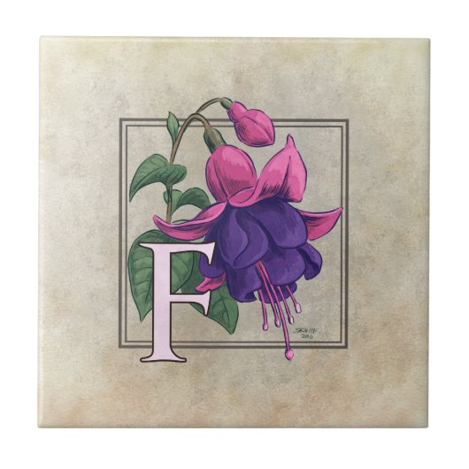 F für Fuchsia Blume Monogram Art Fliese (Vorderseite)