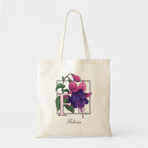 F für pinkfarbene Blumen-Monogramm-Tasche Tragetasche