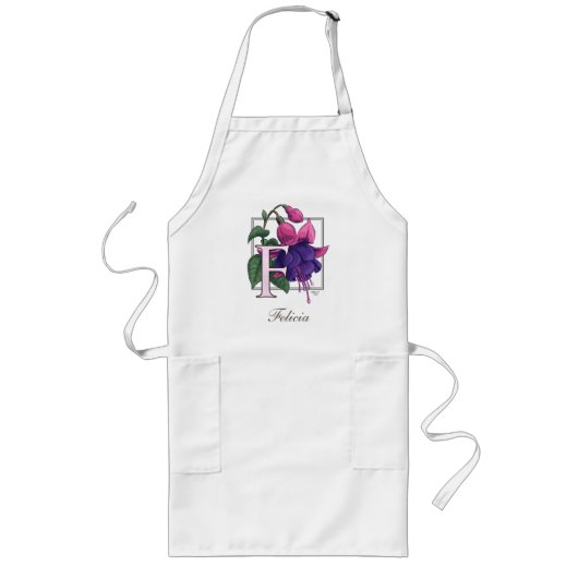 F für pinkfarbenes Blumen-Monogramm Lange Schürze (Vorne)