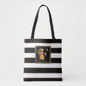 F Gold Floral Monogram | Schwarz-weiße Streifen Tasche (Vorderseite)