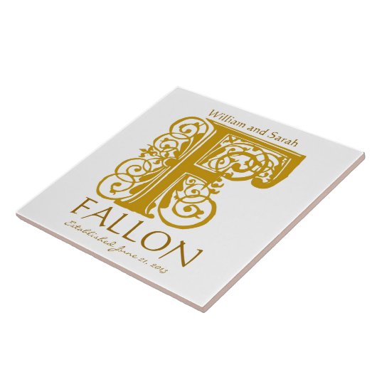 F Gold Monogram auf White - Names Wedding Date Til Fliese (Seite)