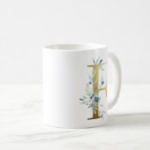 F Goldener Erstling mit blauem Blumenblättern Kaffeetasse (VorderseiteRechts)