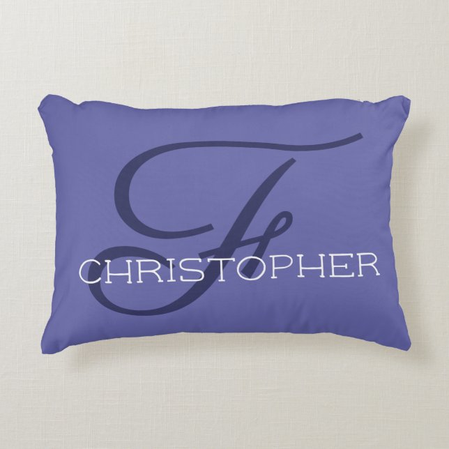 F Initial Personalisiert Name Stylish Blue Dekokissen (Vorderseite)