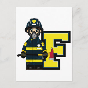 F ist für Cartoon Fireman Postkarte