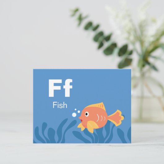 F ist für Fisch - Alphabet Flash Card Postkarte (Stehend Vorderseite)