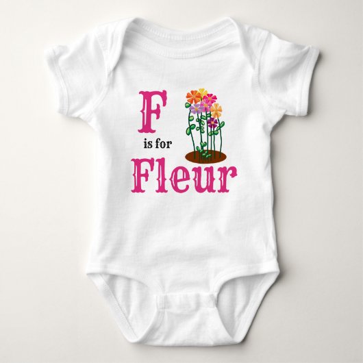 F ist für Fleur-Mädchenname Baby Strampler (Vorderseite)