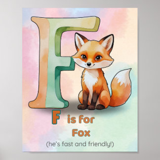 F ist für Fox - Whimsical Alphabet Animal Poster