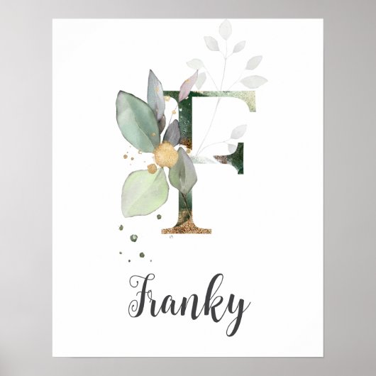 F Letter Monogram Greenerity Kinderzimmer Name Wal Poster (Vorne)