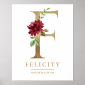 F Letter Monogram Name Marsala Floral Kinderzimmer Poster (Vorne)