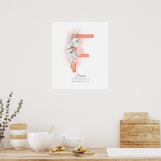F Letter Monogram White Orchias and Pampas Grass Poster (Küche)