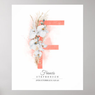 F Letter Monogram White Orchias and Pampas Grass Poster