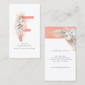 F Letter Monogram White Orchias and Pampas Grass Visitenkarte (Vorne/Hinten)