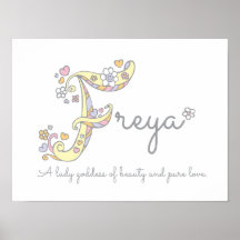 F monogram art Freya girls name meint poster