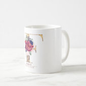 F Monogram Floral Burgund Red and Navy Blue Kaffeetasse (VorderseiteRechts)
