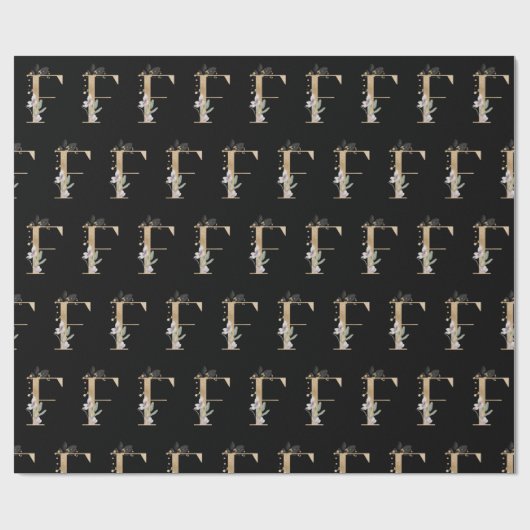 F Monogram Floral Wrapping Paper Geschenkpapier (Flach)