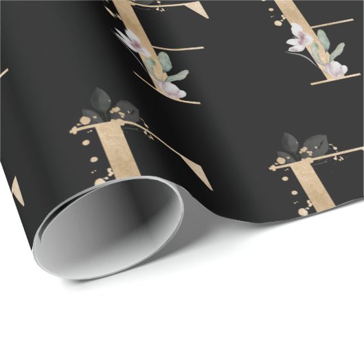 F Monogram Floral Wrapping Paper Geschenkpapier (Rolleneckpunkt)