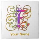F Monogram, Ihr Name "Gothic Rainbow" Keramik Tile Fliese (Vorderseite)