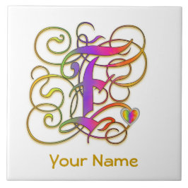 F Monogram, Ihr Name "Gothic Rainbow" Keramik Tile Fliese