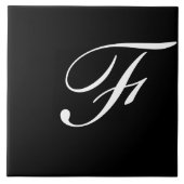 F Monogram Initial White auf Black Fliese (Vorderseite)