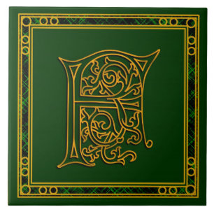 F Monogram "Irish Gold on Green" Keramik Tiles Fliese