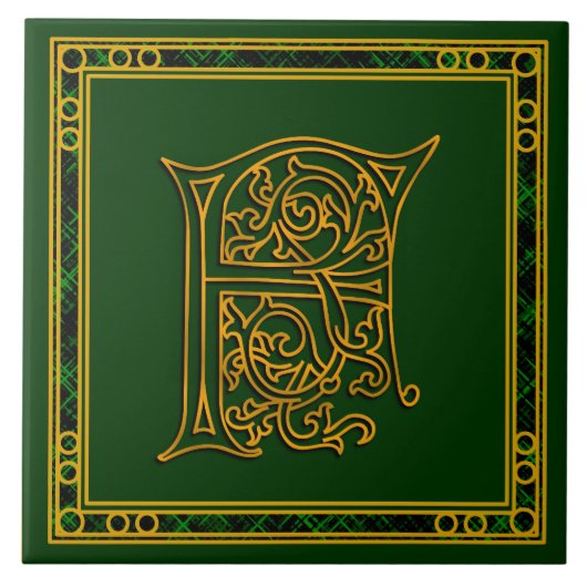 F Monogram "Irish Gold on Green" Keramik Tiles Fliese (Vorderseite)