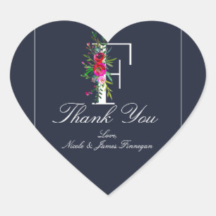 F Monogram Letzte Initiale Moderne Blaue Florale H Herz-Aufkleber